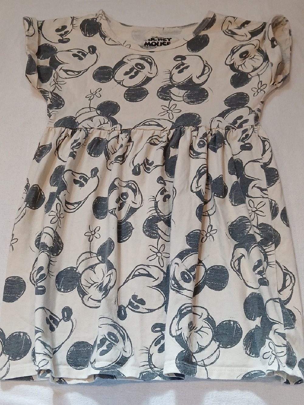 Disney Medium (7-8) Cream and Black Mickey Mouse Casual Dress